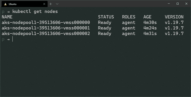 Terminal kubectl get nodes command screenshot