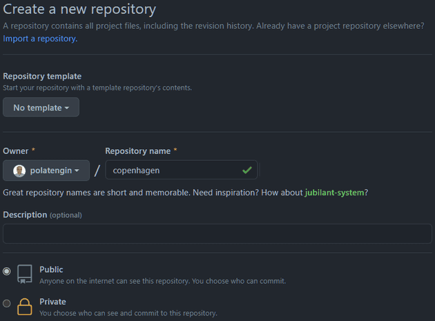 GitHub create repository screenshot